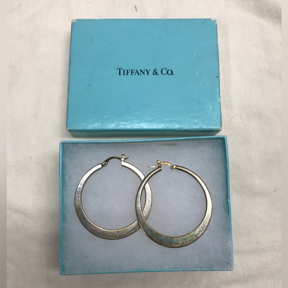 TIFFANY & CO Rare Retired Signed Elsa Peretti Oval Hoop Earrings Sterling 925